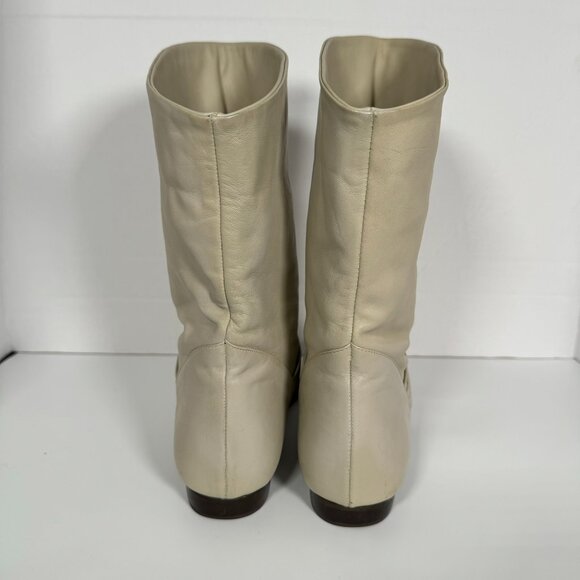 Vintage 80s Mister Shoes by Markon Mid-Calf Fold Over Leather Boots Sz 7 White - Picture 5 of 13